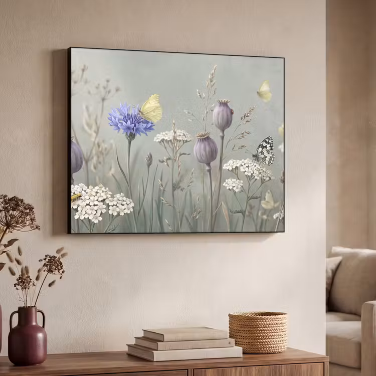 Vlinders - Wildbloemen - Illustratie - Kleurrijk Textielframe zwart klein -sfeer3