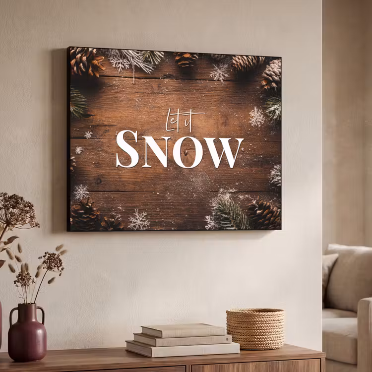 Sneeuw - Houtlook - Quote - Let it snow Textielframe - compleet frame klein -sfeer3