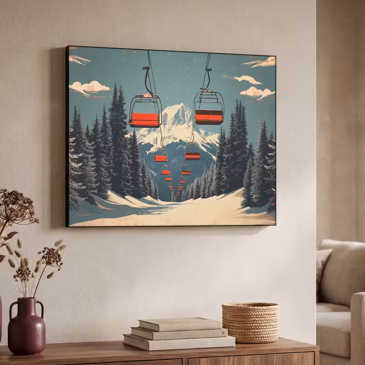 Sneeuw - Skilift - Rood - Bomen Textielframe zwart klein -sfeer3