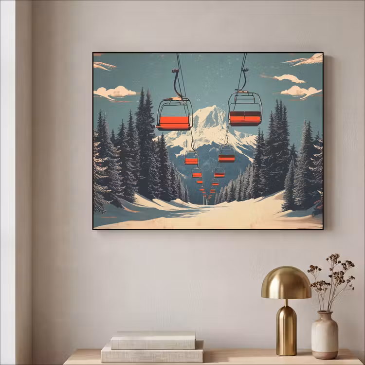 Sneeuw - Skilift - Rood - Bomen Textielframe zwart klein -sfeer2