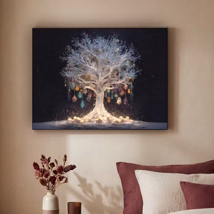 Sneeuwboom - Lichtjes - Wit - Kleurrijk Textielframe - compleet frame klein -sfeer1