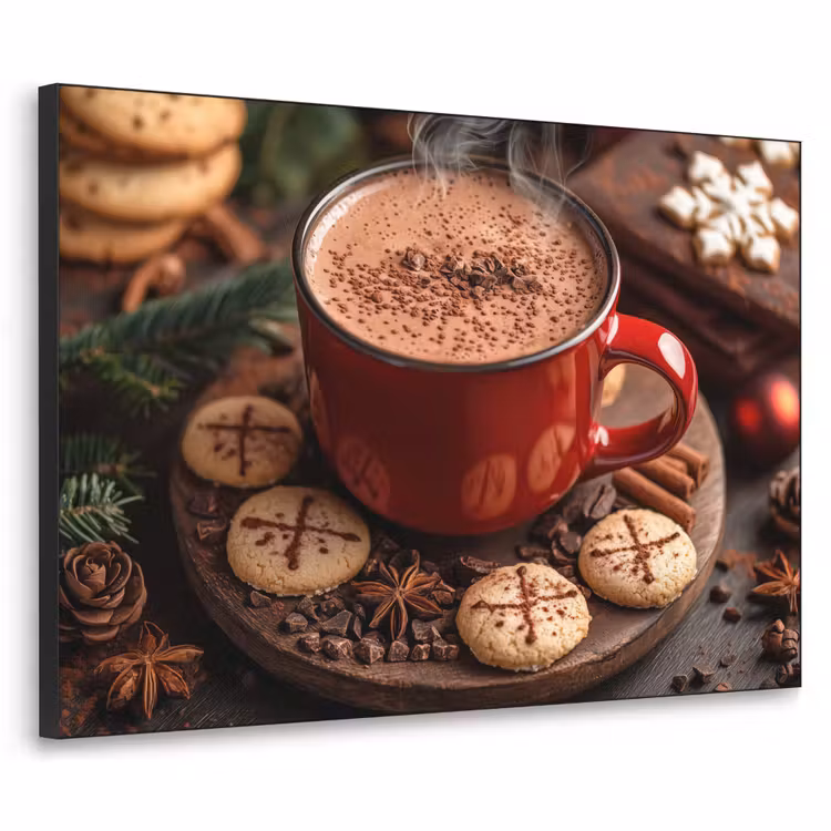 Chocolademelk - Mok - Winter - Kerst - Gezelligheid Textielframe zwart klein -3d