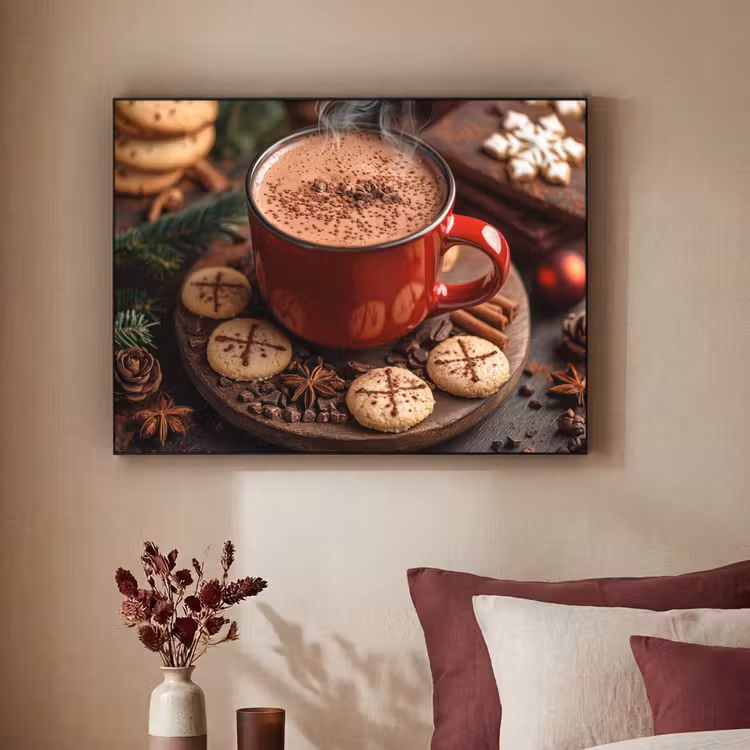 Chocolademelk - Mok - Winter - Kerst - Gezelligheid Textielframe - compleet frame klein -sfeer1