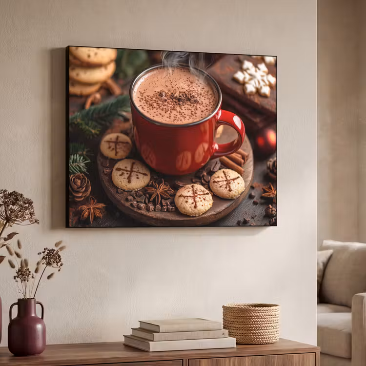 Chocolademelk - Mok - Winter - Kerst - Gezelligheid Textielframe - compleet frame klein -sfeer3