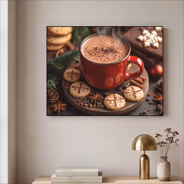 Chocolademelk - Mok - Winter - Kerst - Gezelligheid Textielframe - compleet frame klein -sfeer2