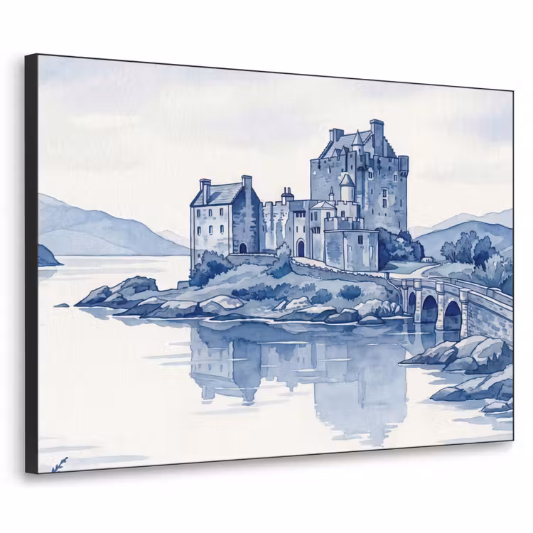 Art Frame - Schottisch - Schloss - Blau - Aquarell - Schots - Kasteel - Blauw - Aquarel Textielframe zwart klein