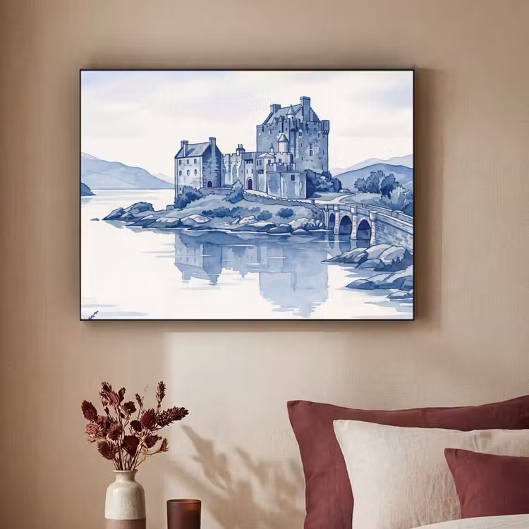 Art Frame - Schottisch - Schloss - Blau - Aquarell - Schots - Kasteel - Blauw - Aquarel Textielframe zwart klein