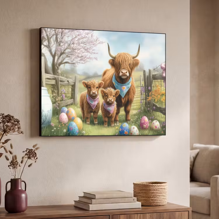 Schotsehooglanders - Paaseieren - Lente Textielframe - compleet frame klein -sfeer3