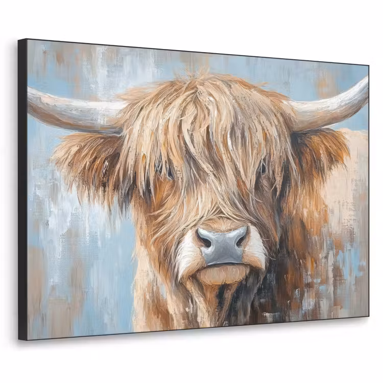 Schotse hooglander - Dieren - Koe - Street art Textielframe zwart klein -3d