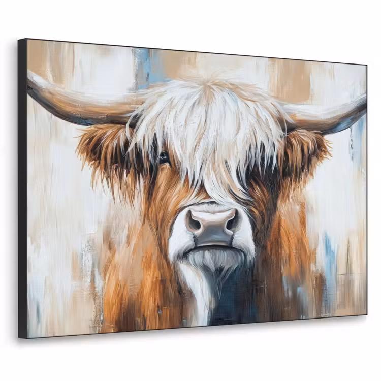 Schotse hooglander - Street art - Vintage - Koe - Dieren Textielframe zwart klein -3d
