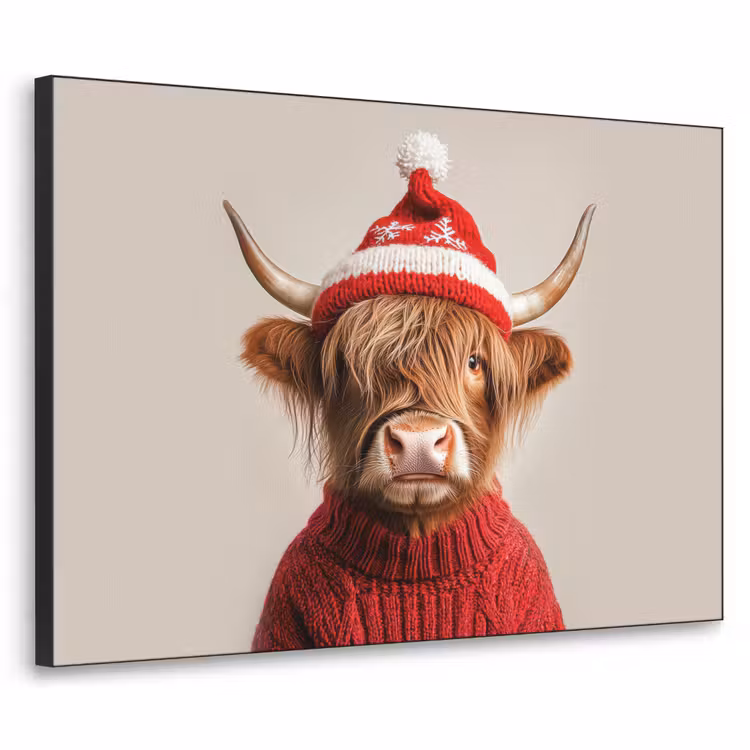 Schotse Hooglander - Kerst - Muts - Trui - Winter Textielframe - compleet frame klein -3d