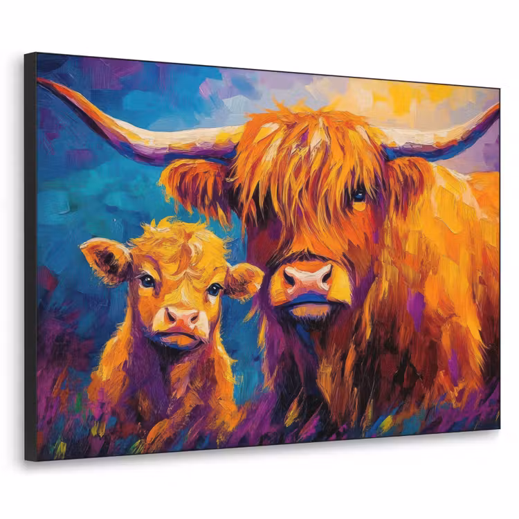 Schotse hooglander - Koeien - Dieren - Kunst Textielframe - compleet frame klein -3d