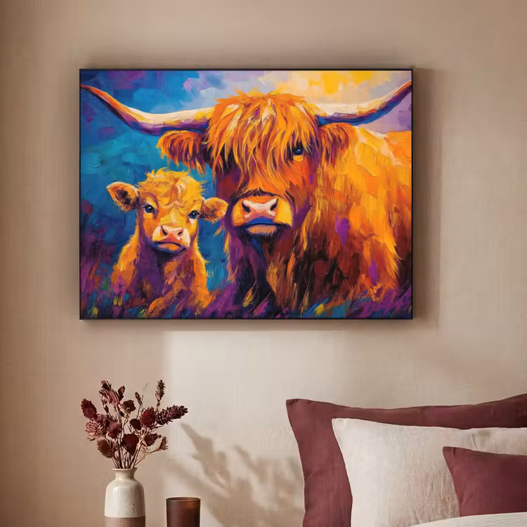 Schotse hooglander - Koeien - Dieren - Kunst Textielframe - compleet frame klein -sfeer1
