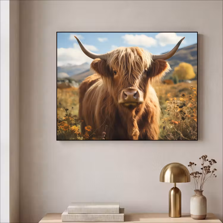 Schotse hooglander - Dieren portret - Natuur - Dier Textielframe zwart klein -sfeer2