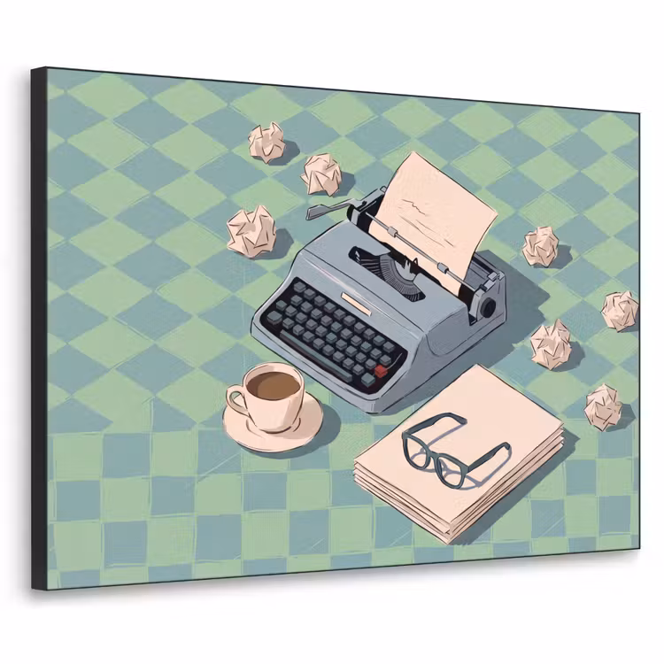 Typemachine - Kantoor - Vintage - Illustratie - Groen Textielframe zwart klein -3d