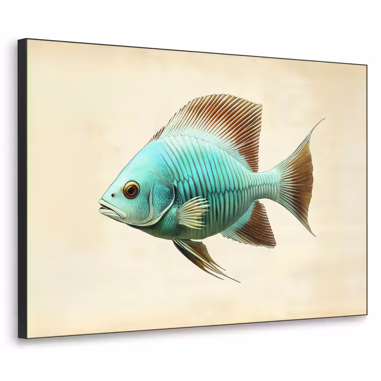 Schubben - Vis - Mint - Minimalistisch Textielframe - compleet frame klein -3d