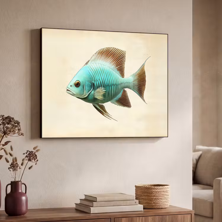 Schubben - Vis - Mint - Minimalistisch Textielframe - compleet frame klein -sfeer3