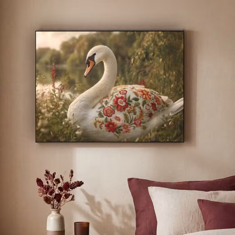 Zwaan - Bloemen - Natuur Textielframe - compleet frame klein -sfeer1