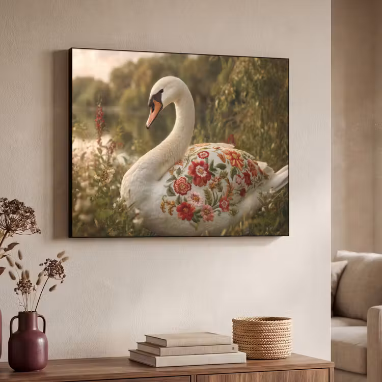Zwaan - Bloemen - Natuur Textielframe - compleet frame klein -sfeer3