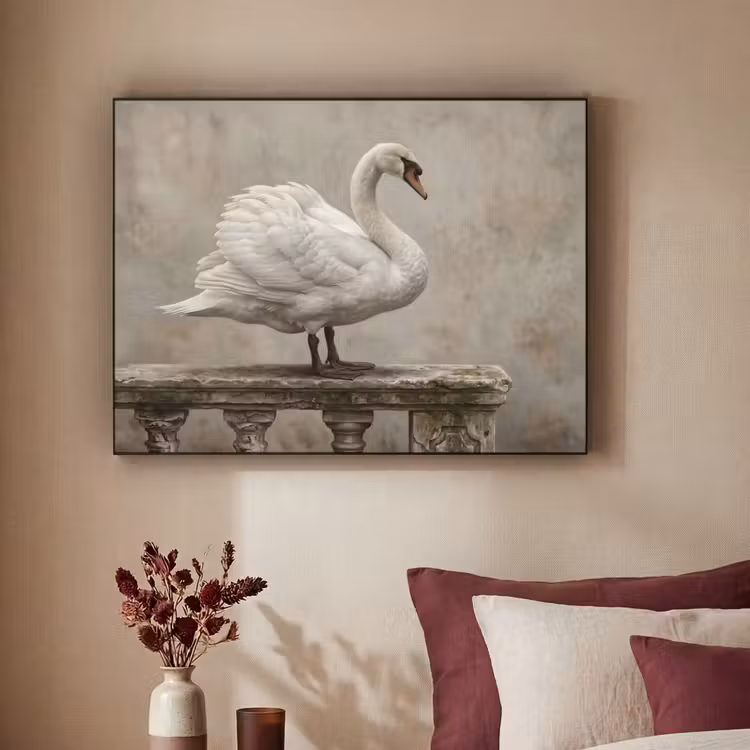 Zwaan - Elegant - Dieren - Wit Textielframe zwart klein -sfeer1