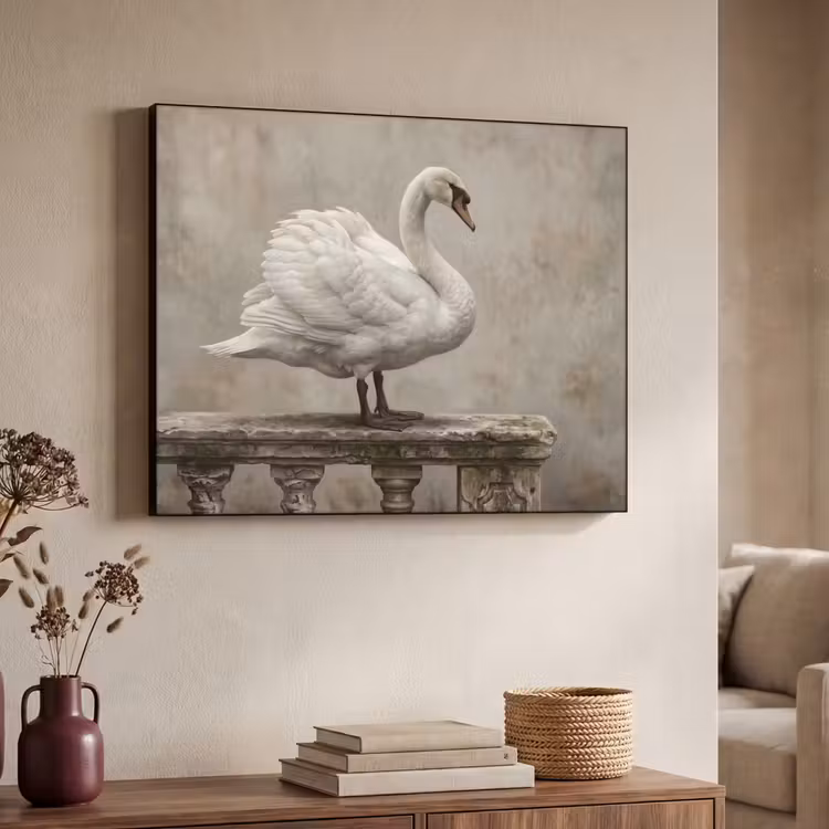 Zwaan - Elegant - Dieren - Wit Textielframe zwart klein -sfeer3