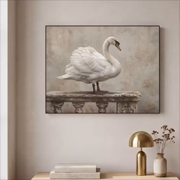 Zwaan - Elegant - Dieren - Wit Textielframe zwart klein -sfeer2