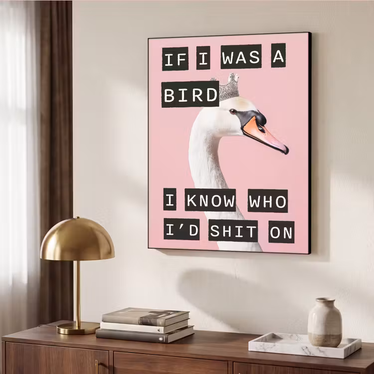 Zwaan - Vogel - Decoratie - Roze Textielframe zwart klein -sfeer3