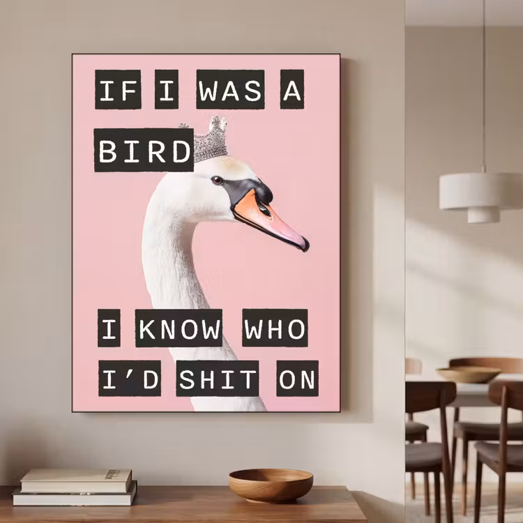 Zwaan - Vogel - Decoratie - Roze Textielframe zwart klein -sfeer2