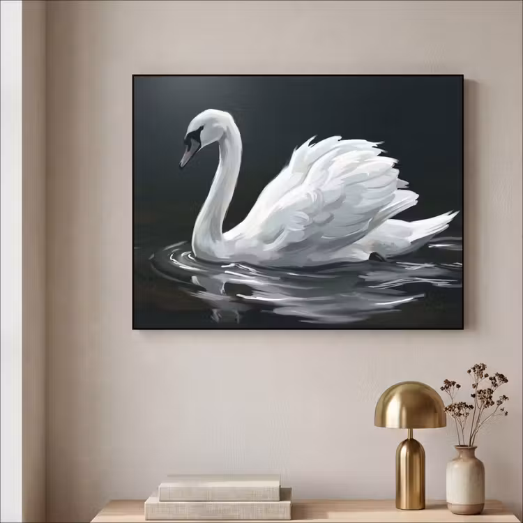 Zwaan - Water - Natuur - Realistisch - Wit Textielframe zwart klein -sfeer2