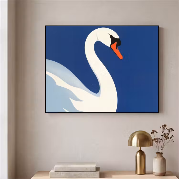Zwaan - Wit - Snavel - Illustratie Textielframe zwart klein -sfeer2