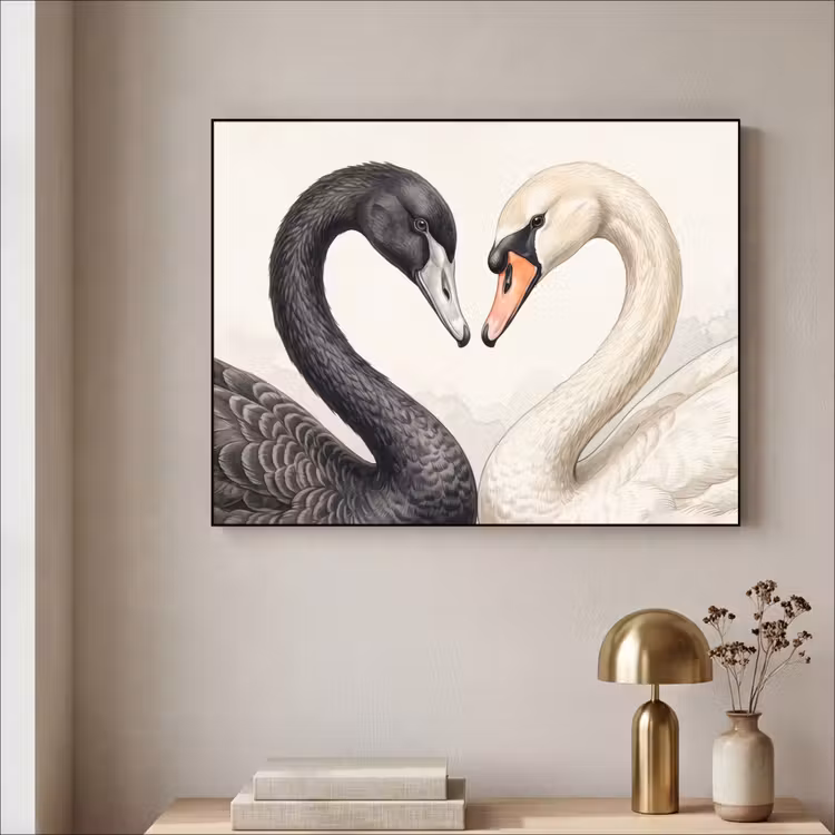 Zwanen - Hartvorm - Dieren Textielframe zwart klein -sfeer2
