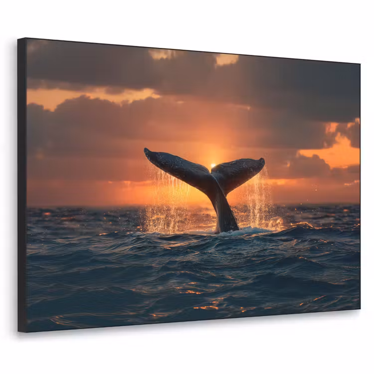 Walvis staart - Water - Zonsondergang Textielframe - compleet frame klein -3d