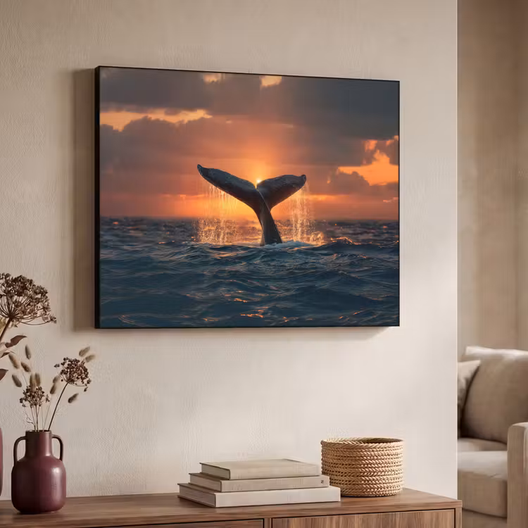 Walvis staart - Water - Zonsondergang Textielframe - compleet frame klein -sfeer3