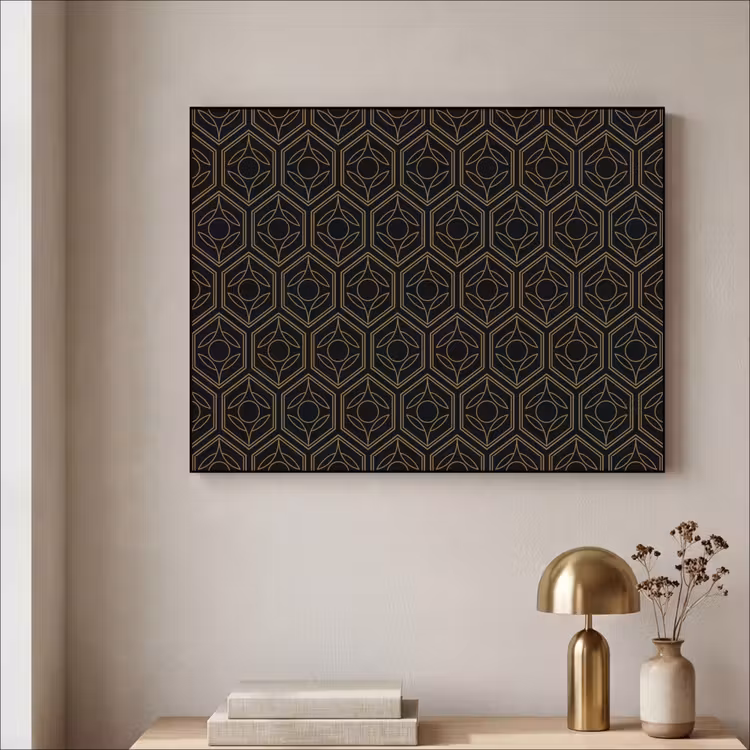 Zwart - Goud - Bloemenkern Textielframe - compleet frame klein 947 -sfeer2