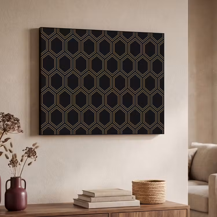 Zwart - Goud - Zeshoek Textielframe - compleet frame klein 947 -sfeer3
