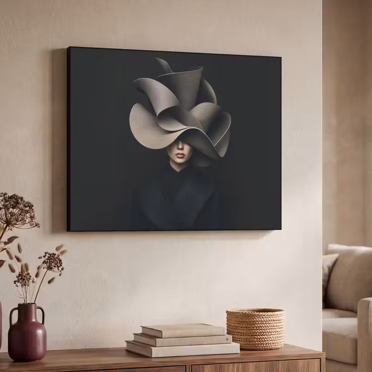 Zwarte - Hoed - Vrouw Textielframe - compleet frame klein -sfeer3