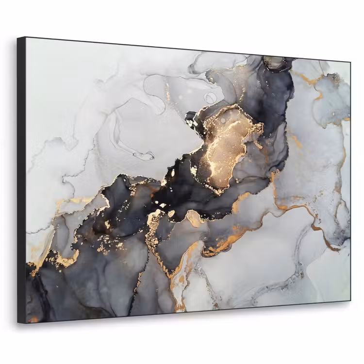 Zwart - Marmer - Luxe - Goud Textielframe zwart klein -3d