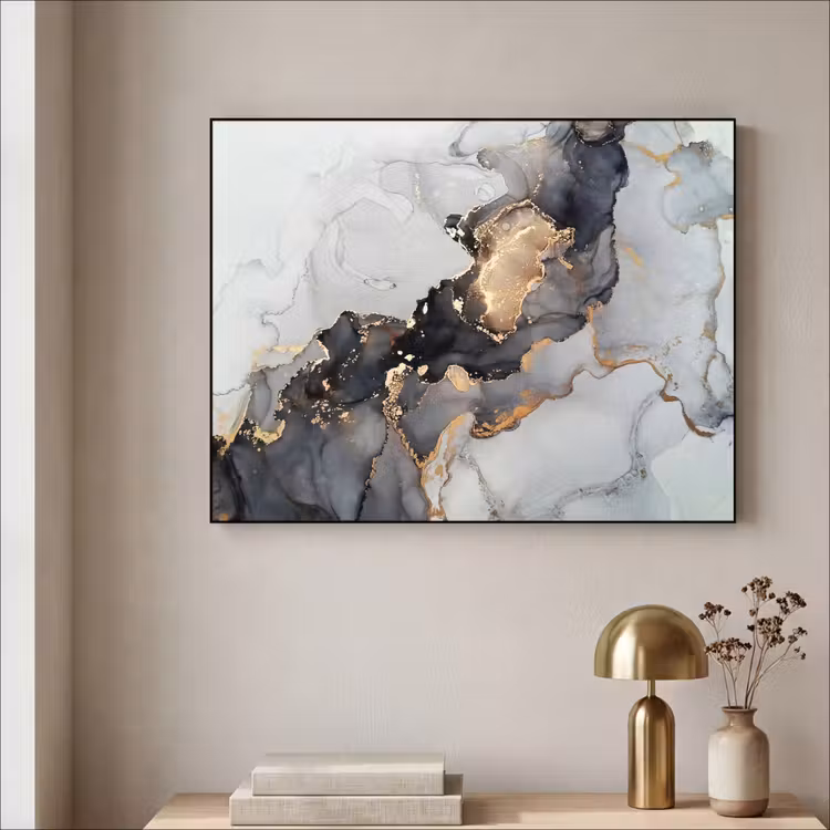 Zwart - Marmer - Luxe - Goud Textielframe zwart klein -sfeer2