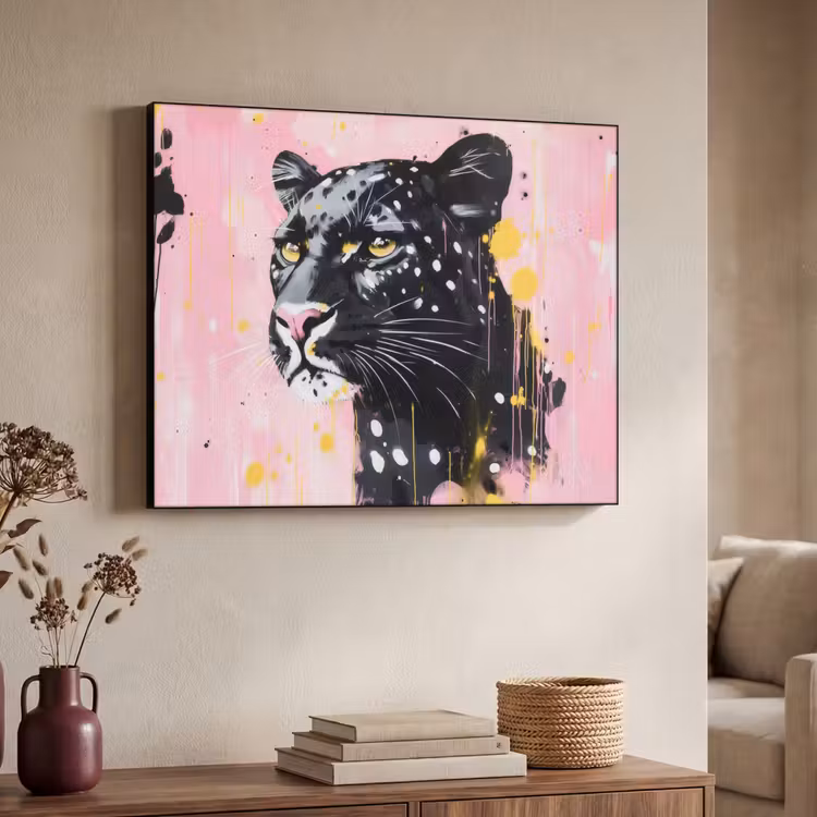 Zwart - Panter - Roze - Abstract Textielframe zwart klein -sfeer3