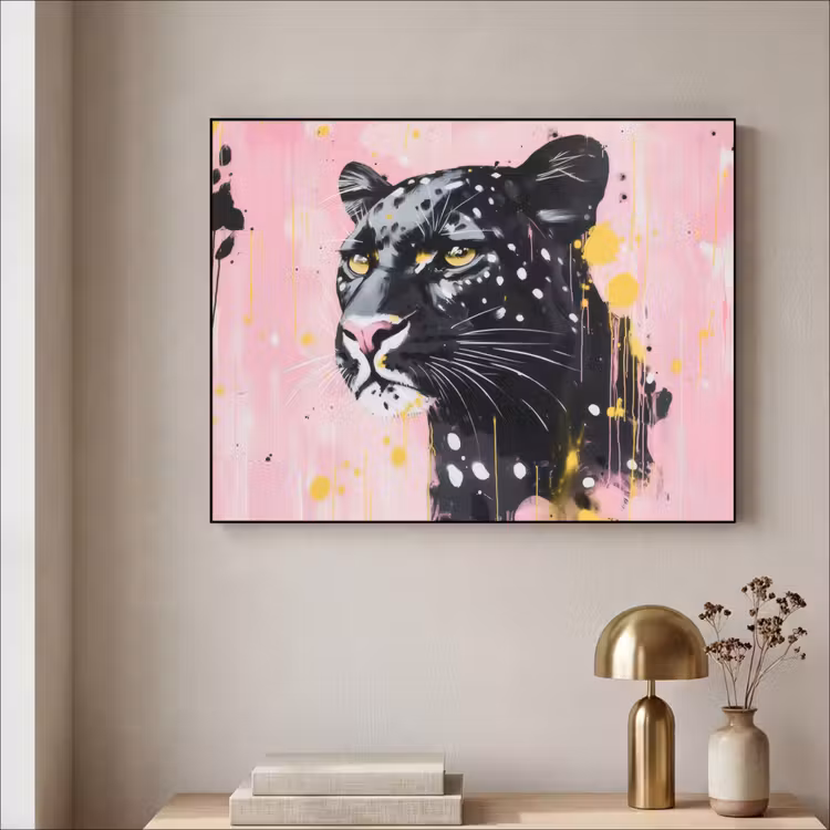 Zwart - Panter - Roze - Abstract Textielframe zwart klein -sfeer2