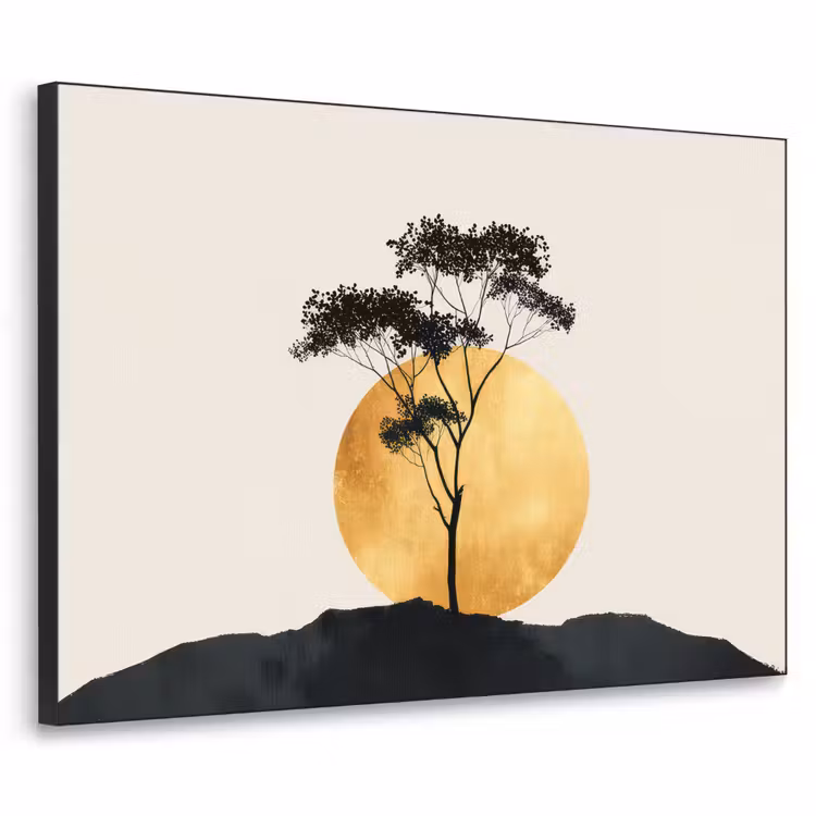Zwarte boom - Gouden cirkel - Heuvel Textielframe - compleet frame klein -3d
