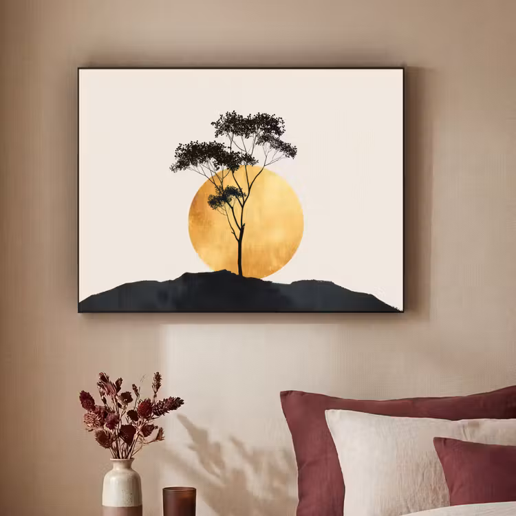 Zwarte boom - Gouden cirkel - Heuvel Textielframe - compleet frame klein -sfeer1