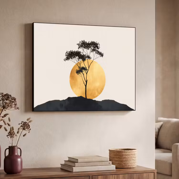 Zwarte boom - Gouden cirkel - Heuvel Textielframe - compleet frame klein -sfeer3
