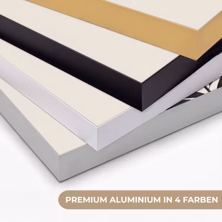 Zwart palmblad - Gouden cirkel - Beige achtergrond Textielframe zwart klein -USP_kleurenDE