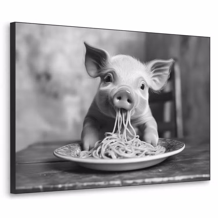 Varken - Schattig - Spaghetti - Zwart wit - Dier Textielframe - compleet frame klein -3d