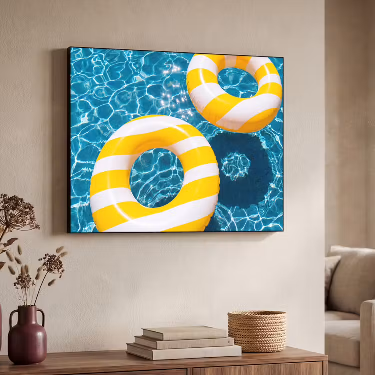 Zwembad - Zwembanden - Zomer - Geel - Blauw Textielframe zwart klein -sfeer3