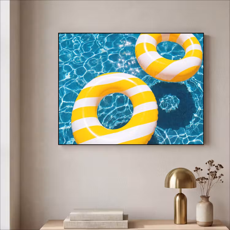 Zwembad - Zwembanden - Zomer - Geel - Blauw Textielframe zwart klein -sfeer2