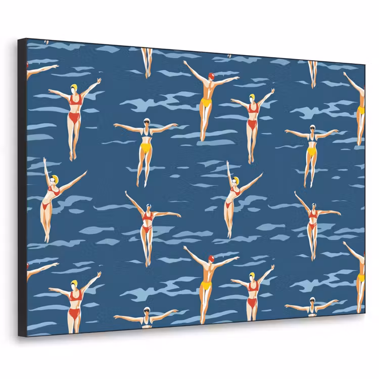 Zwemsters- Retro - Blauw Textielframe zwart klein 947 -3d