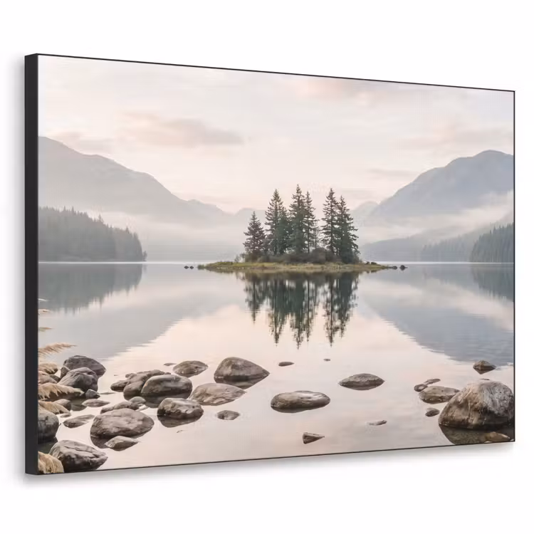 Meer - Bergen - Landschap - Groen Textielframe zwart klein -3d