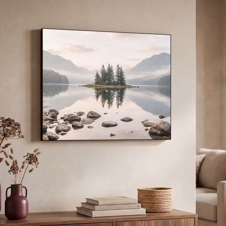 Meer - Bergen - Landschap - Groen Textielframe zwart klein -sfeer3